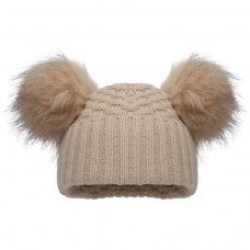 H674-BI: Biscuit Checked Hat w/Pom Poms (2-5 Years)